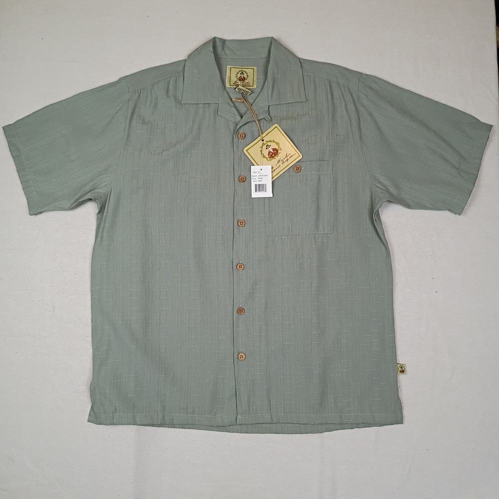 Joe Marlin Men Medium Sage Green Textured Grid Short Sleeve Camp Shirt NWT
